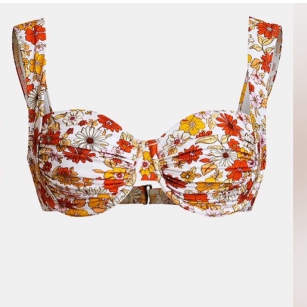Cupshe White Floral Bikini Top with Orange & Yellow Blooms